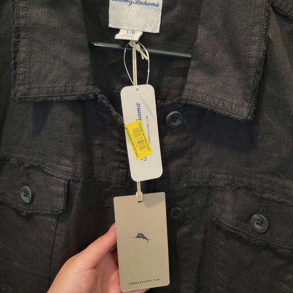 NWT! - Black Two Palms Linen Raw-Edge Jacket - Tommy Bahama - Size: Medium - Picture 2 of 7